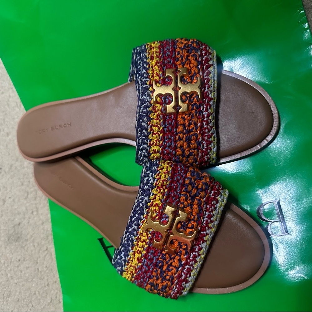 Tory Burch Colorful Woven Slide Sandals